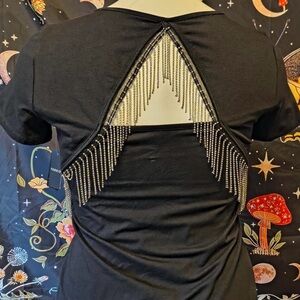 Torrid Black Tee with Beaded Fringe Accent
